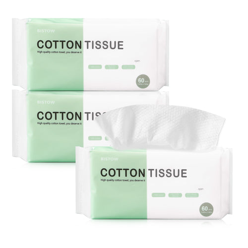 BISTOW Cotton Tissue, 100% Cotton, Dry Baby Wipes,Dry and Wet Use,3 Pack 180 Count - Biostow